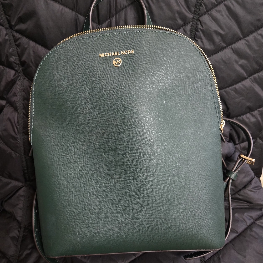 Michael Kors Forest Green Backpack with Gold Accents